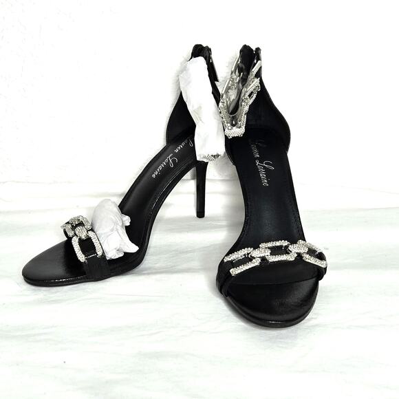 Lauren Lorraine Farla Silver Rhinestones Chain Ankle Strap Sandal Size 9 NIB - Picture 1 of 6